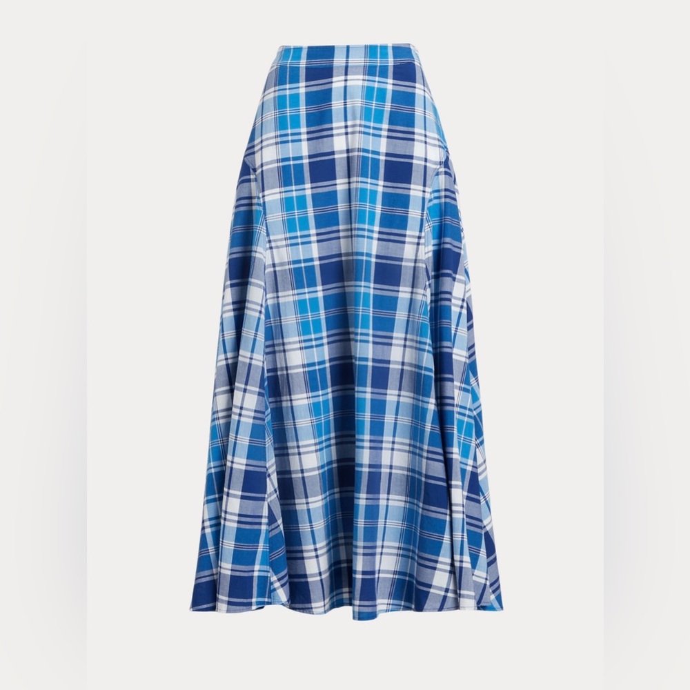 Ralph Lauren Blue Plaid A-Line Skirt linen size 4 orig $248!